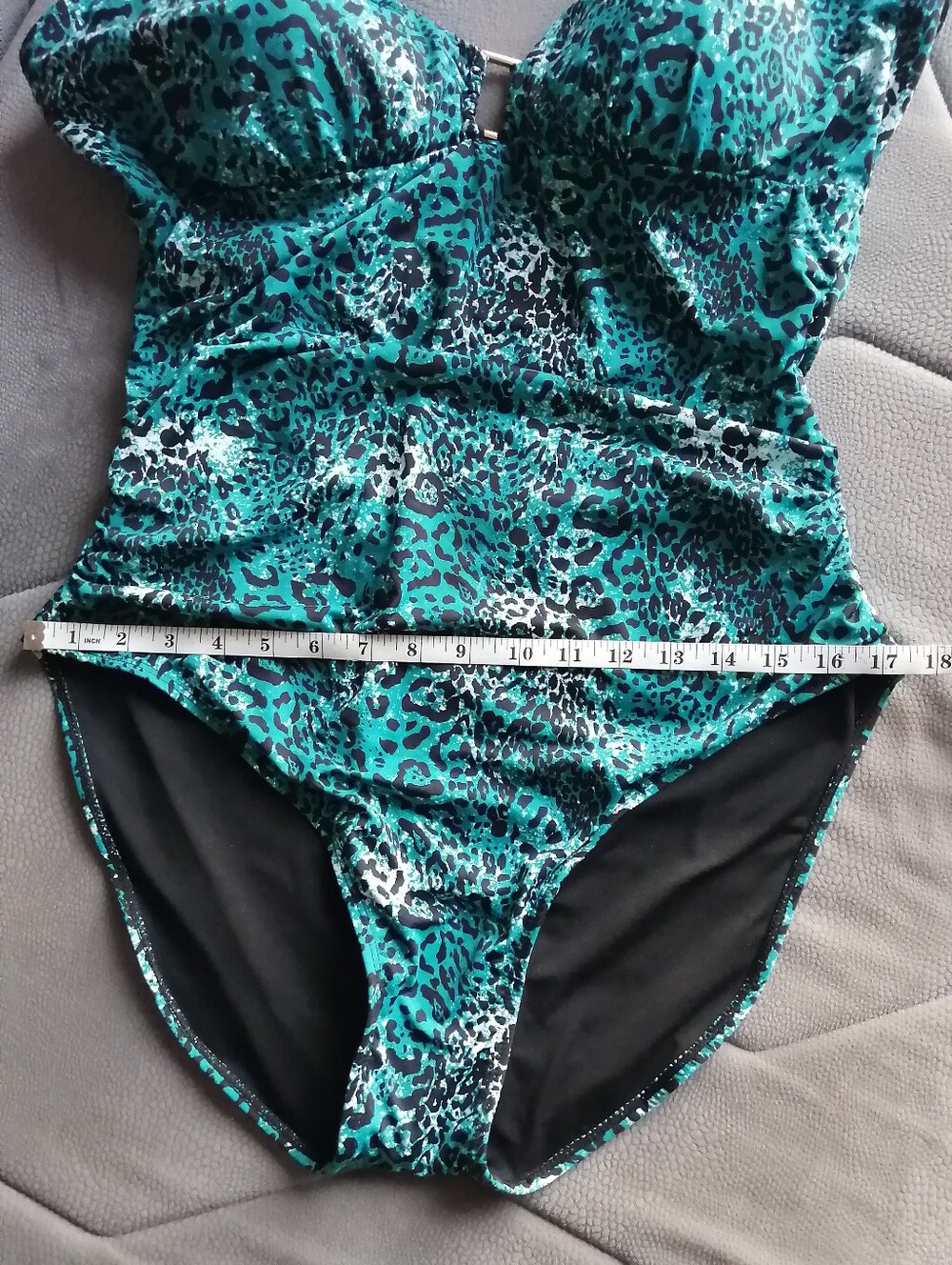 🇨🇦 Simon Chang Plus-Size One-Piece Swimsuit Teal Animal-Print Size 16 - Picture 4 of 12